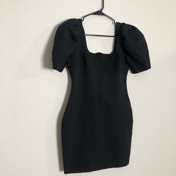 Puff Sleeve Square Neck Bodycon Mini Dress - Picture 3 of 11
